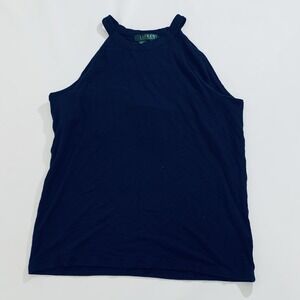 Lauren Ralph Lauren Blouse Tank Top Women M Navy Blue High Neck Sleeveles Classy